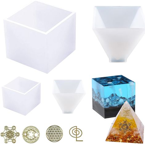 Moule Silicone Résine, Moules Resine Epoxy Pyramide, Moules en Silicone en Résine Cube avec Autocollant pour Artisanat, Décorations pour La Maison (1/5)