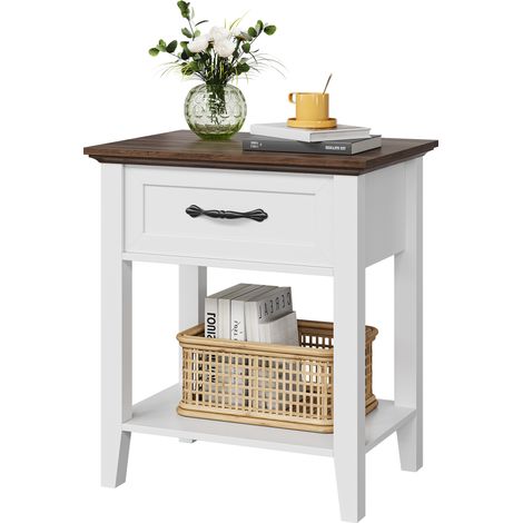 Table de Chevet Moderne en Bois avec Tiroir et Étagère, Table d'Appoint Étroite Carrée (1/5)