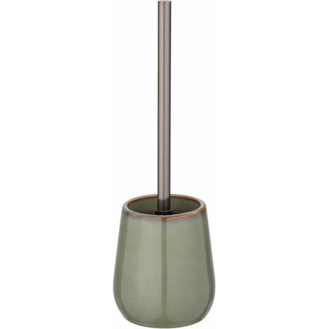 WENKO Spazzolino WC Sirmione, Portaspazzolino in ceramica con spazzolino WC nero, ceramica moderna di alta qualità, Ø10,5x40 cm, verde salvia (1/4)