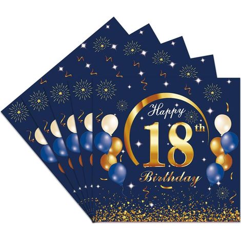 40 Pcs Serviettes Joyeux 18 Ans, Bleu Serviette Papier Décoration Anniversaire, Fête 18e (18) (1/5)
