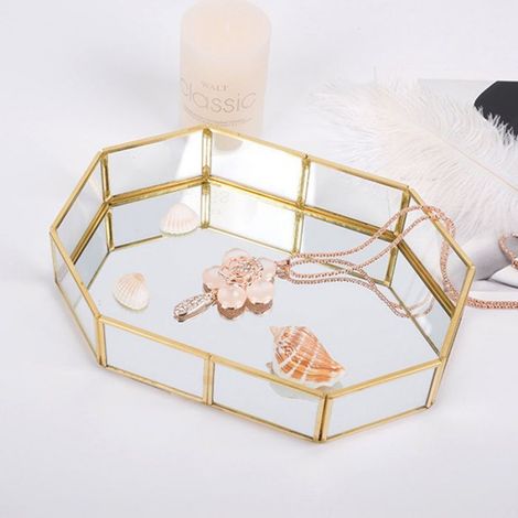 Trousses de maquillage Organisateur de bijoux de maquillage Vintage, plateau en verre meuble bac trompette polygonale (1/4)