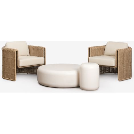 Conjunto de salón con 2 sillones en acero y ratán sintético Lina y 2 mesas de centro en cemento Fonelas SKLUM (1/5)