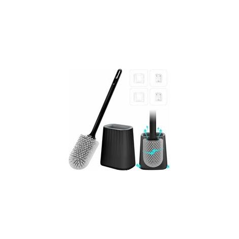 Brosse WC, Brosse de Toilette Silicone, Brosse WC Suspendu avec Support à Séchage Rapide, Brosse WC Silicone et Supports Mural/Sol, Brosse Toilettes WC pour Toilette de Bain, Noire