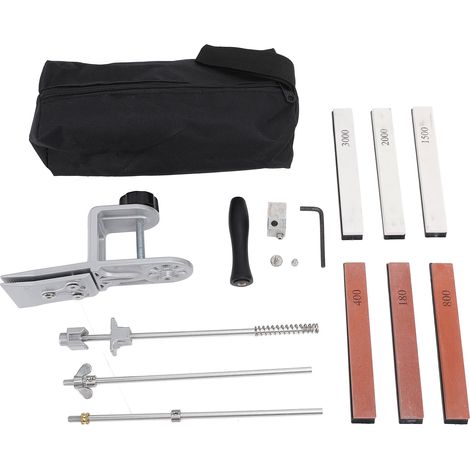 Affûteur à angle fixe avec 6 pierres à aiguiser en acier, kit d'affûtage polyvalent pour couteaux de cuisine, ciseaux et rabot. (1/5)