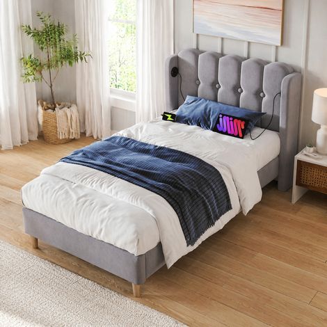 Letto singolo imbottito con USB Type C grigio 90x200 OKMYHOME (1/5)