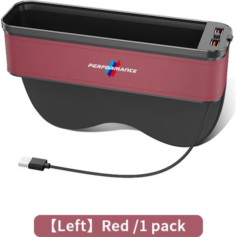 (Pour siège gauche rouge) Boîte de rangement lumineuse en cuir pour l'espace entre les sièges avant des BMW X3, X5, X6, F30, F34, F10, F20, G20, G30, G01, G02, G05, F15, F16 et séries 1, 3, 5 et 7 (1/5)