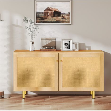 Credenza a 2 ante in MDF e rattan intrecciato, 120 x 40 x 63 cm, naturale DESVIAE (1/5)