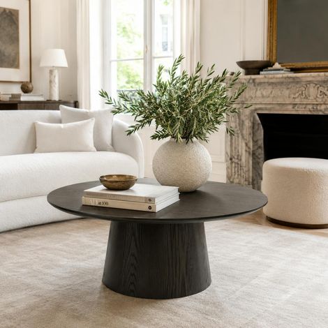 Table basse ronde en chêne brun LOREN (1/5)