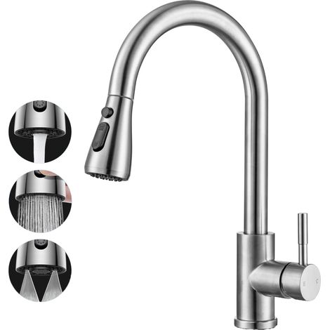 1 Mitigeur Évier Acier Inoxydable 304 Douchette Rétractable 2 Modes Rotation 360° Pour Cuisine