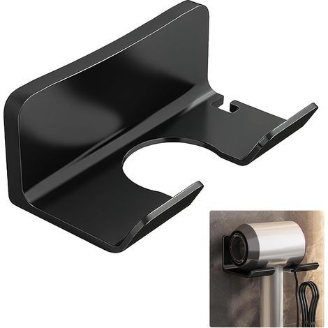 Support mural universel pour sèche-cheveux, convient à la plupart des modèles, sans perçage, durable et stable, économise de l'espace, ABS noir (1/5)