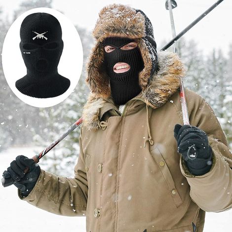Cagoule tricotée 3 trous avec initiale brodée, passe-montagne chaud pour ski, vélo et randonnée hivernale, vert foncé (1/3)