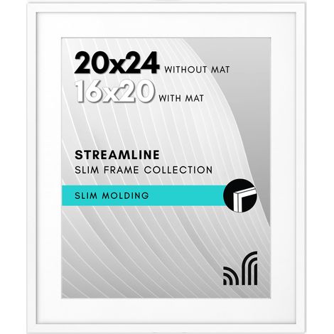 Streamline Cadre photo fin à poser au mur avec plexiglas poli, s’utilise comme cadre de 40,6 x 50,8 cm avec passe-partout ou cadre de 50,8 x 61 cm sans passe-partout, Blanc (1/5)