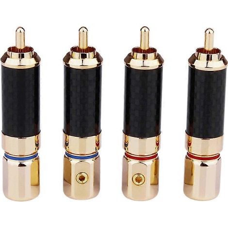 Lot de 4 connecteurs RCA Hi-Fi en fibre de carbone plaqués or 24 carats, adaptateurs pour câble jack RCA. (1/5)