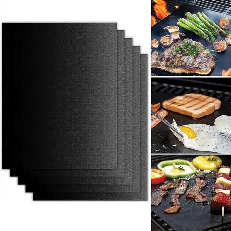 Tapis de cuisson pour barbecue extérieur, faciles à nettoyer et réutilisables, lot de 5, robustes et antiadhésifs, compatibles avec les barbecues à gaz, à charbon et électriques, multi-usages. (1/4)
