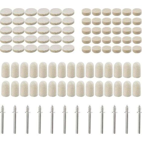 102 tampons de polissage en feutre de laine, Roue de polissage abrasif Pour accessoires - Outils rotatifs - Dimensions assorties 10/13/25 mm de diamètre.. (1/4)