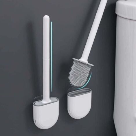 1PCS Silicone Toilet Brush and Holder, Deep Cleaning Brush with Long Non-Slip Plastic Handle and Flexible Bristles, Toilet Brush with Quick-Drying Holder,