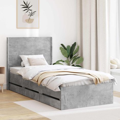 vidaXL Bettgestell mit Stauraum und Kopfteil Betongrau 75 x 190 cm (1/5)