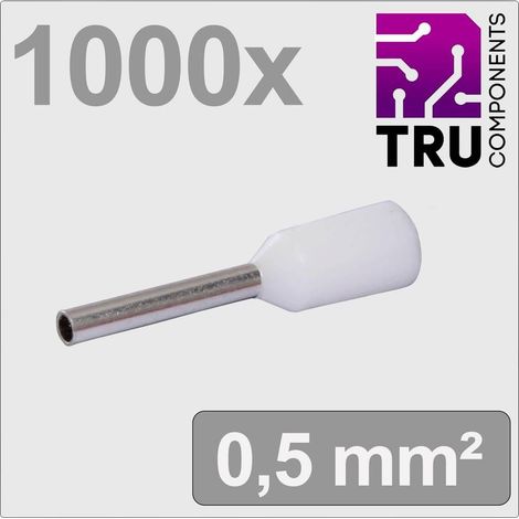 TRU COMPONENTS TC-13377192 Embout simple d'extrémité de câble 0.5 mm² partiellement isolé blanc 1000