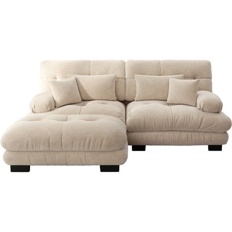 Sofá rinconera modular de chenilla beige claro con otomana MODENUIT (1/5)