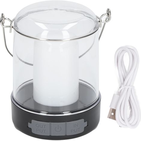 Ortviai Lanterne LED de Camping Rechargeable 360° avec Crochet – 3 Modes (Blanc, Chaud, Flamme) – 2400 mAh – Noir (1/5)