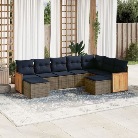9-teiliges Gartensofa-Set mit Kissen, grau, Polyrattan (1/5)