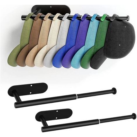 Juego de 2 percheros retráctiles de acero inoxidable para gorras de béisbol, con capacidad para 20 gorras. Se montan en la pared con orificios preperforados y adhesivo fuerte para puertas de armarios  (1/5)