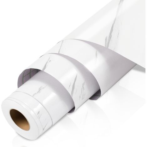 Jiubiaz Lámina de PVC autoadhesiva, lámina decorativa resistente al agua de 500×61 cm con efecto mármol blanco (1/5)