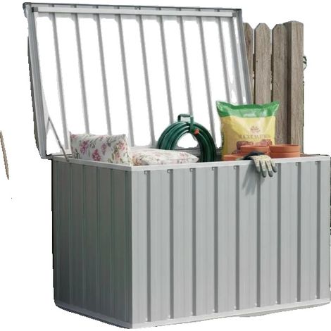 Caja de almacenamiento para jardín, acero galvanizado, diseño impermeable, gris claro. (1/2)