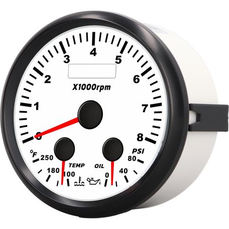 Tachymètre multifonction 85 mm (3,35 pouces) avec indicateur de température d'eau et de pression d'huile, rétroéclairage rouge, 8 000 tr/min, pour yacht et camping-car. (1/5)