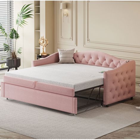 Divano Letto 90x200 cm con Rete a Doghe in Tessuto Rosa (1/5)