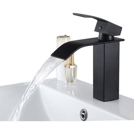 Robinet Lavabo Noir Mat Cascade Mitigeur Laiton Brut pour Salle d'Eau Moderne, Design Contemporain, Équipement de Plomberie