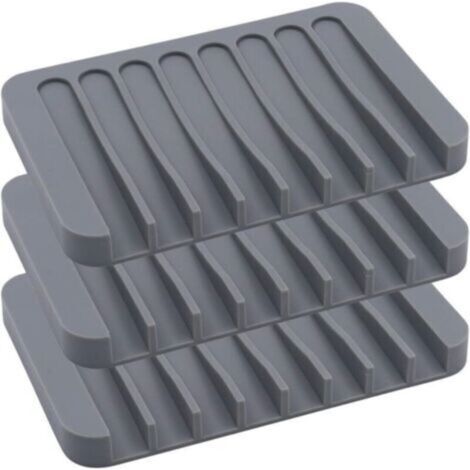 Portasapone in silicone, doccia, cascata, autodrenante, per bagno, cucina, piano di lavoro, 3 pezzi, grigio