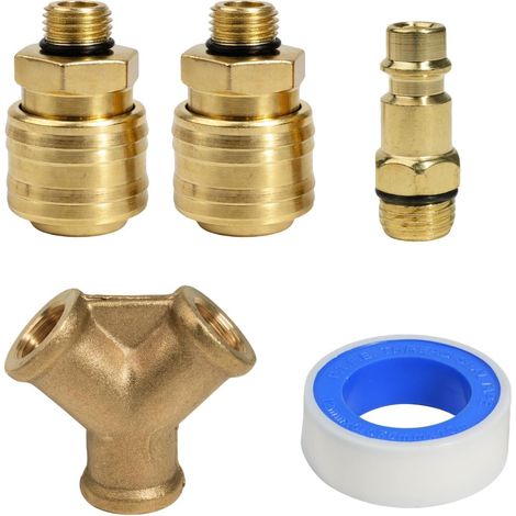 Distributeur d'Air Comprimé 2 Voies en Laiton Durable – Y-Diviseur avec Raccord Rapide Air Comprimé, Accessoire Pratique pour Compresseurs et Outils Pneumatiques, Installation Simple - (1/5)