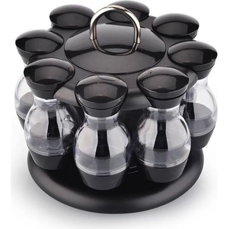 [NEVER USED] Rotating spice rack, kitchen spice bottle set, 8-bottle set, black
