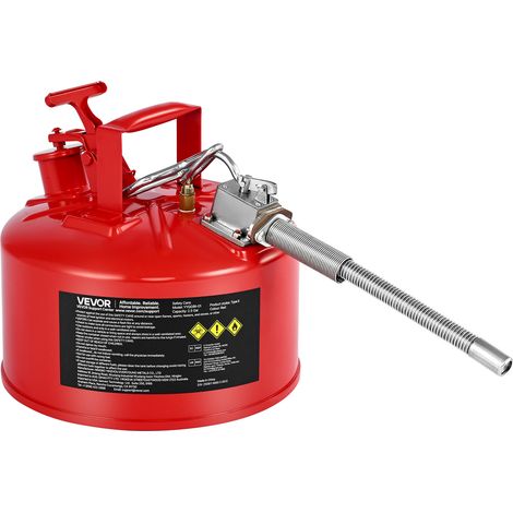 VEVOR Bidón de Seguridad de 9,5 L Tipo II, Acero Laminado en Frío, Resistente a la Corrosión, con Supresor de Llamas, Tapa de Cierre Automático y Pico Metálico Flexible, Color Rojo, 297 x 275 mm (1/5)