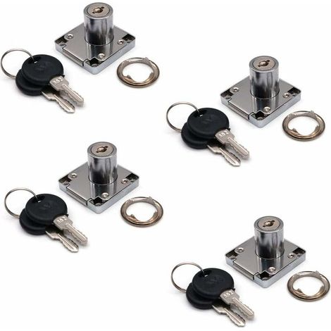 Ensemble de 4 serrures pour armoire et tiroir avec 2 clés, cylindre de serrure à came en alliage de zinc (22 mm) pour porte, armoire, tiroir, boîte aux lettres