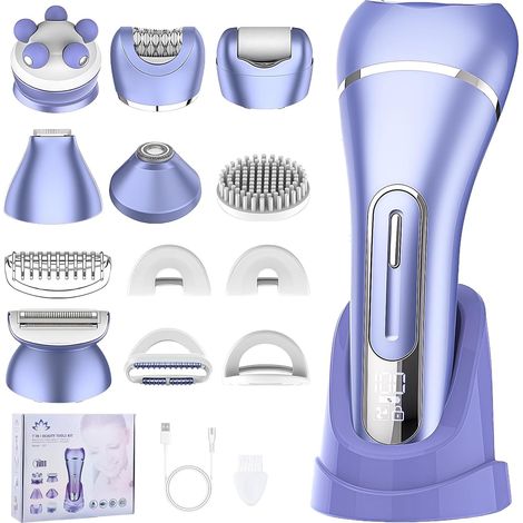 7 en 1 Rasoir Electrique,Tondeuse Bikini Femme,Tondeuse Femme Intime,Epilateur electrique,IPX7 Étanche,avec Station de Charge USB,pour La Visage Bras Jambes Aisselles Bikini (1/5)