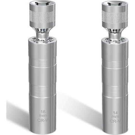 Jeu de douilles à bougies d'allumage de 14 et 16 mm, douille à paroi mince de 3/8 pouce pour l'extraction des bougies d'allumage, 12 pans, compatible avec la plupart des modèles de voitures (1/5)