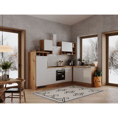Küche Küchenzeile Leerblock Winkelküche Eiche Weiß Hilde 280x172 cm Respekta