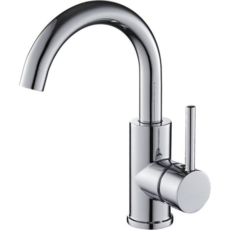 AuraLum Mitigeur Robinet de Lavabo Pivotant 360° à Robinetterie Design Courbé Classique pour Salle de Bains Mitigeur Vasque à Poser Lave-main Chaude et Froide Réglable en Chromé (1/5)