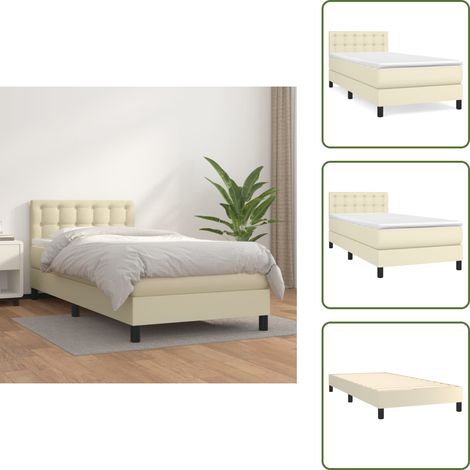 Boxspringbett mit Matratze Creme 100x200 cm Kunstleder - Boxspringbett - Betten - Doppelbett - Cremefarbenes Bett - Kunstlederebett (1/5)