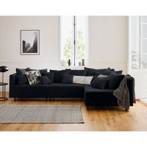 Lisa Design – Canapé modulable d'angle réversible 4 places – Velours côtelé noir – Pieds en métal – Dimensions 290x190cm – Confort optimal (1/5)