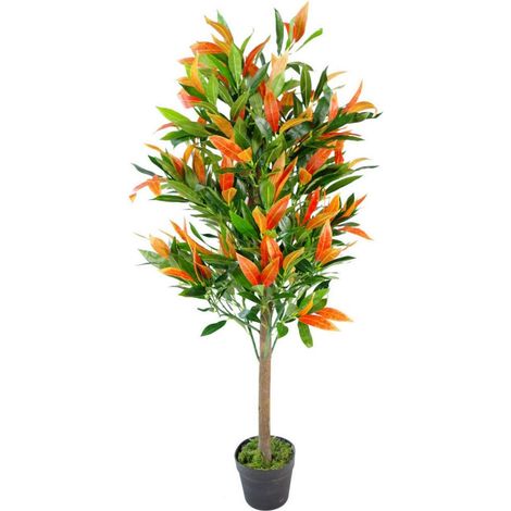 130cm Leaf Realistic Red Robin Artificial Ficus Tree Photinia Red Green