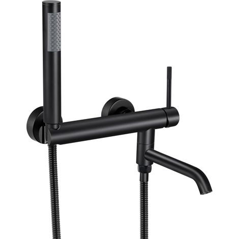 Stainless Steel Bath Tap with Shower Head 90° Rotatable Spout Single Lever Shower Mixer Tap Matte Black (1/5)