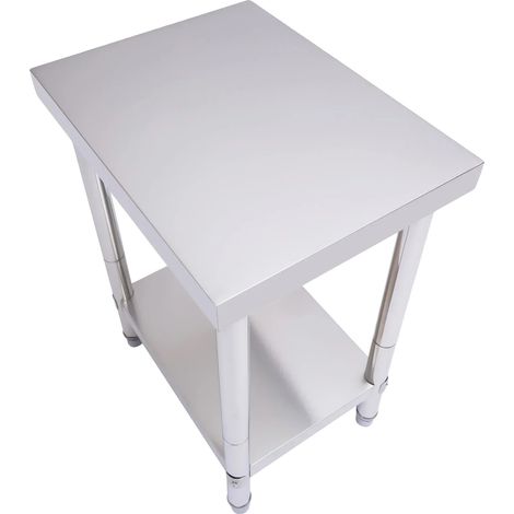 Table de travail, acier inoxydable, design à 2 niveaux, Argent (1/2)