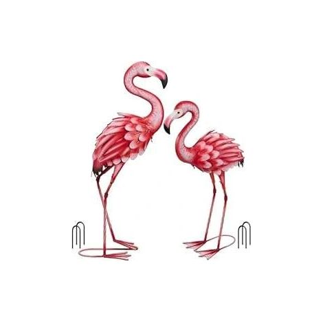 Metallene, rosafarbene Gartenflamingos, 45 cm, 2 Stück (1/2)