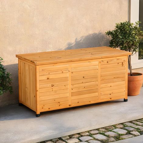 Coffre de jardin en bois jaune 127 x 56 x 60 cm coloris jaune (1/5)