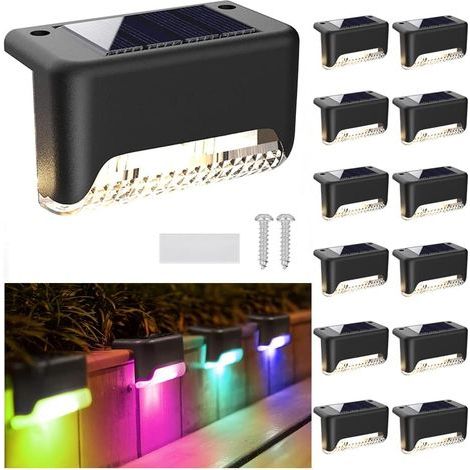 Set mit 12 Außenleuchten, wasserdichte LED-Solarleuchten für Terrasse, Treppe, Zaun, Geländer, Garten, Hof (mehrfarbig) (1/5)