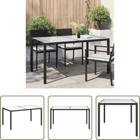 Gartentisch -  Gartentisch 150x90x75 cm Gehärtetes Glas Poly Rattan Schwarz (1/5)