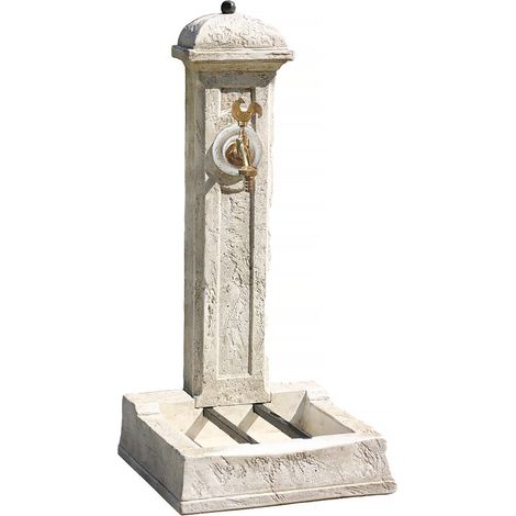 Habitat Et Jardin – Fontaine de jardin en pierre reconstituée – Dimensions 0.50 x 0.47 x 1.03 m – Résistante aux intempéries – Bac avec trou d'évacuation